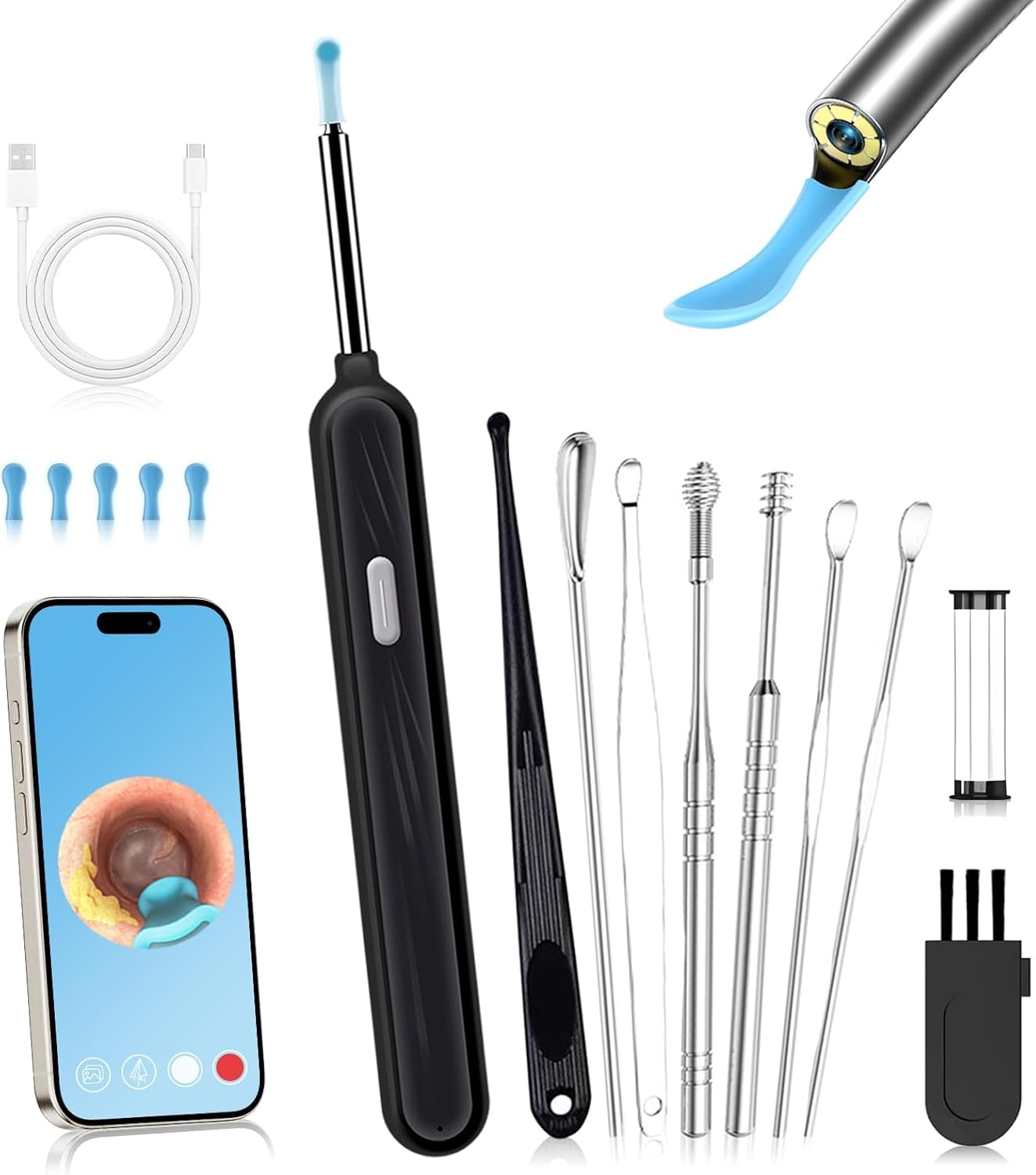 

x 6 Светодиодный всенаправленный котиковый ухочист с ухочисткой с ухом WIFI FG [1500 Вт освещение] Камера, Камера, Чистка, Ухочистка, Свет, Зарядка Type-C,