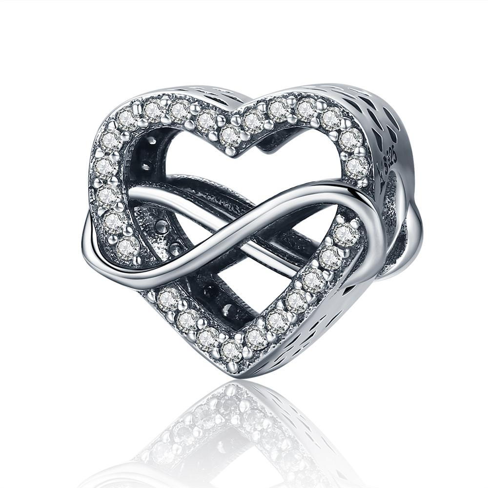 BAMOER 925 Silver Clear 5A Crystal Collection Family Heart Cross Charm Beads fit for Charm Bracelet & Necklace Pendant