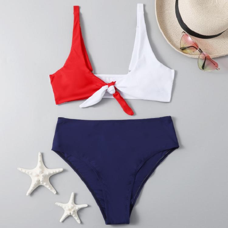 TS JYL-BK003 Solid Halter Lace-Up Bikini, Three-Point Stylish Swimwear For Beach Use M