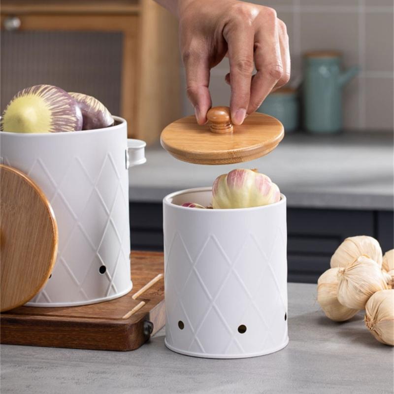 User Friendly Potato Onion Garlic Storage Bins with Bamboos Lids for Countertop Use In Restaurants and Homes