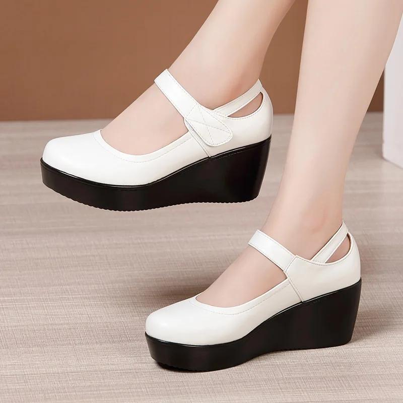 Small Size 32-43 Shallow Med Block Heels Mary Janes Women Pumps 2025 Comfortable Platform Wedges Shoes for Office Mom Model
