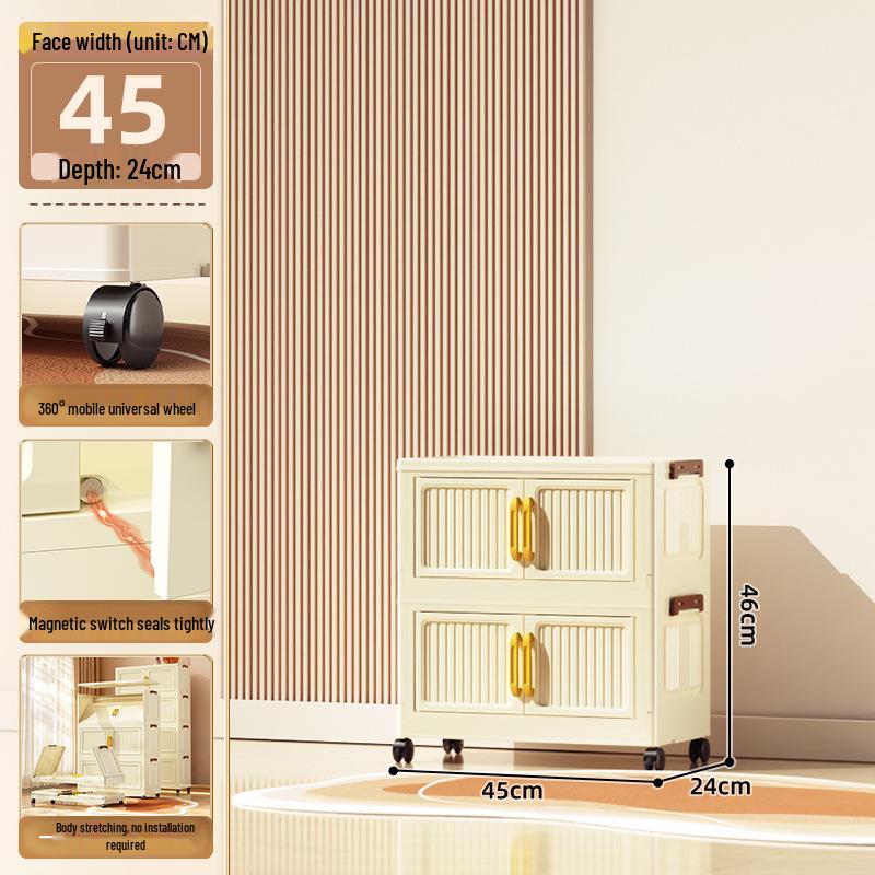 40-60cm Wide Transparent Foldable Double Door Floor Storage Cabinet with Multiple Layers