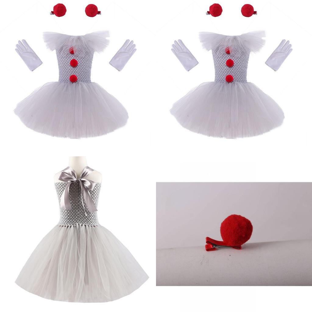 Weiches und flauschiges Clown-Mädchen-Kleid-Set für Maskenpartys