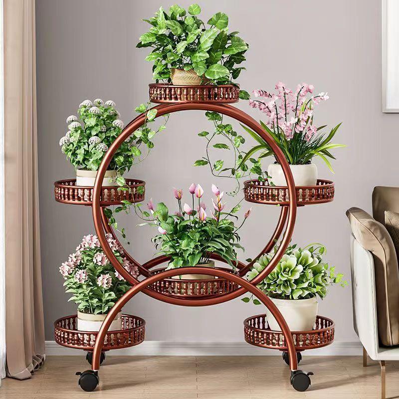 Floor Standing Mobile Plant Rack with Wheels Epipremnum Pot Stand Iron Multi-Layer Balcony Flower Shelf Storage Organizer