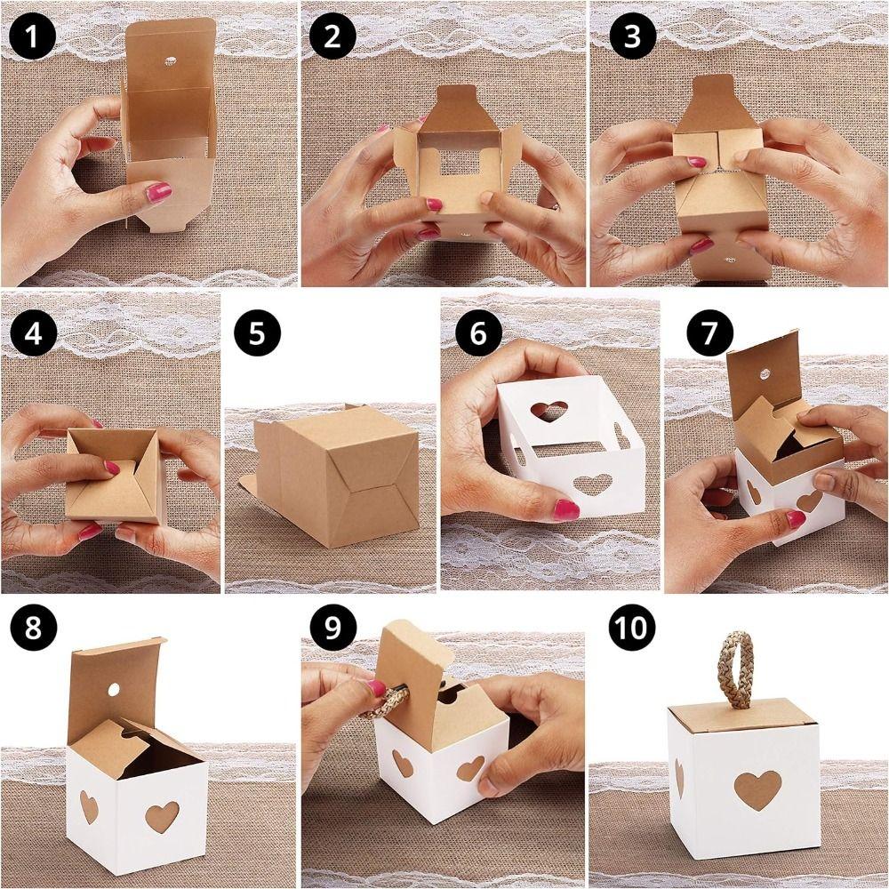 10pcs White & Brown Heart Wedding Favor Box Mini Gift Packaging Boxes  Baby Shower