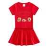 Summer Cartoon Color Block Raglan Dress for Baby Girls - Short Sleeve with Ruffled Pleated Skirt