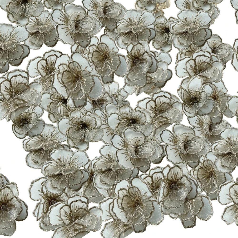 10pcs/Lot Sew On Lace Flower Patches White Sub Gold Organza Flower Appliques for Bridal Wedding Dress Clothes DIY Decoration
