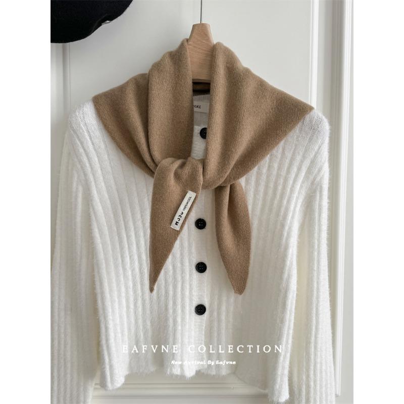 Triangular Scarf  Headscarf Knitted Striped Scarf  Women's Multi Functional Small Scarf