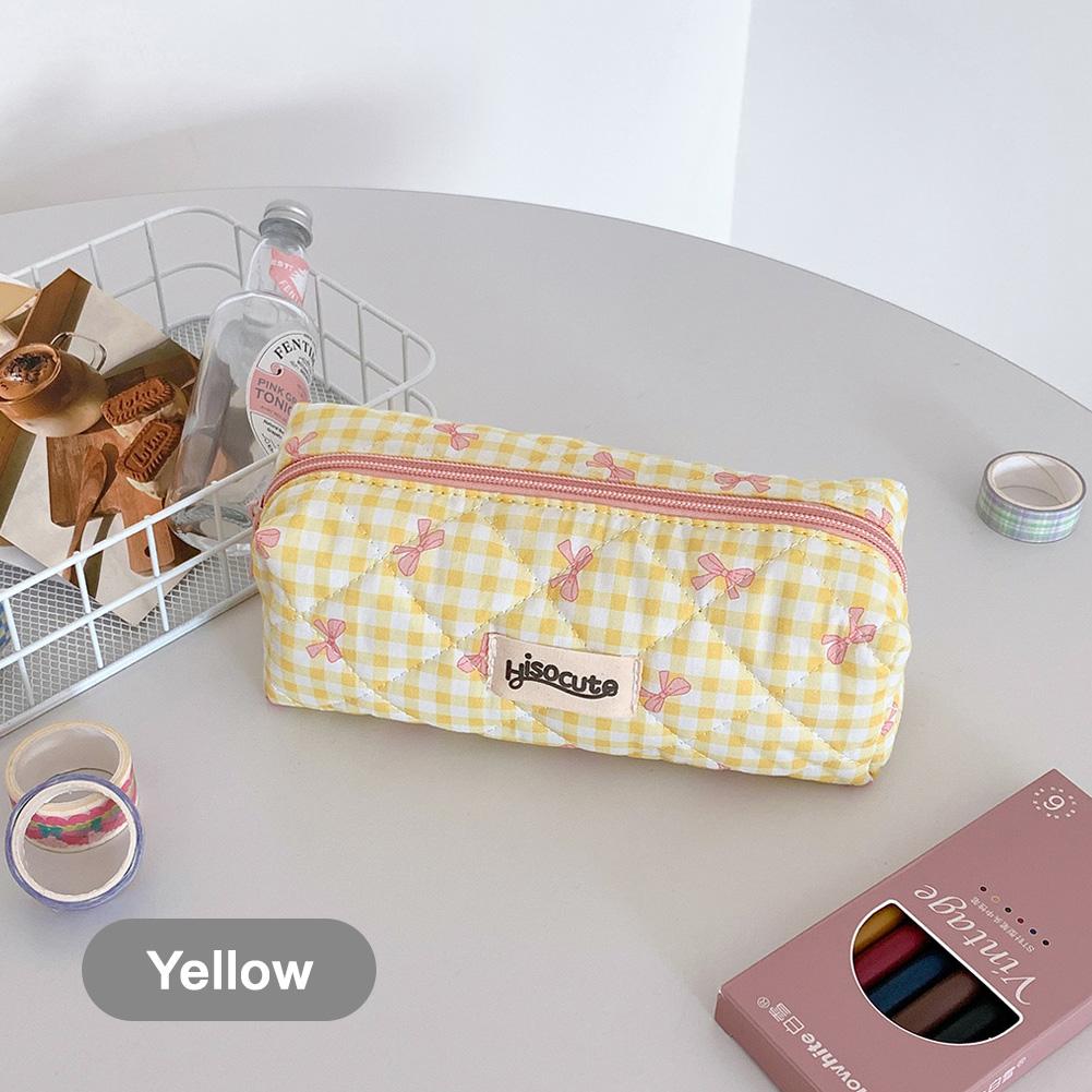 Cute Color Blocking Checkered Pencil Case, Girls' Stationery Storage Bag, Large Capacity Cosmetics and Miscellaneous Storage Bag