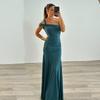 Women's Summer New European and American Women's Clothing Sexy Dress Slanted Shoulder Pleated Side Split Texture Dress