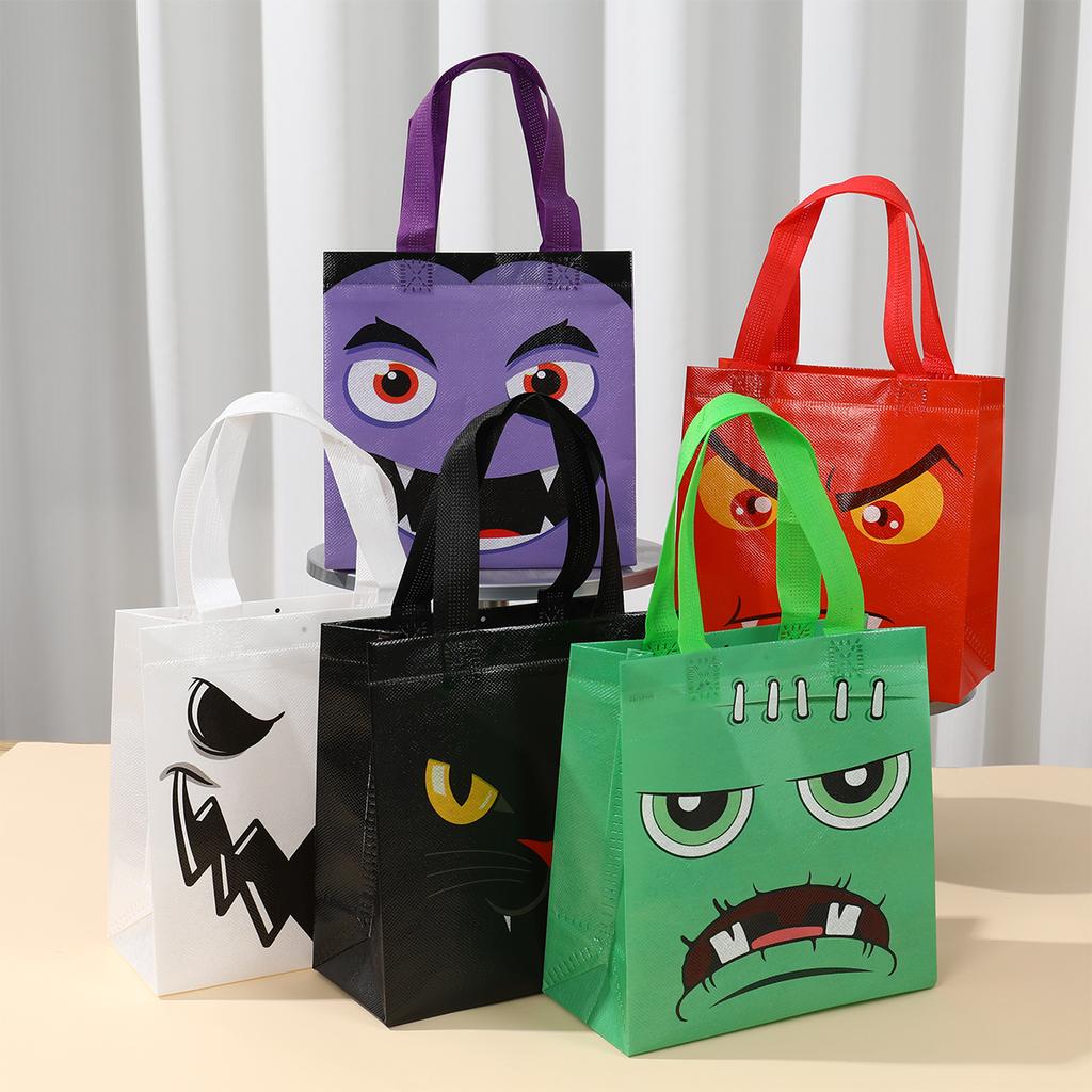 8pcs Halloween Non-woven Snack Bags Pumpkin Ghost Bat Mummy Monster Cat Pattern Tote Trick Or Treat Halloween Party Gift Bags
