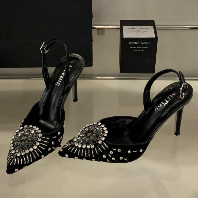Fashion Sexy Pointed Toe Crystal Women Pumps Street Style Thin High Heels Buckle Strap Sandals Elegant Party Stripper Mule Shoes Zapatos