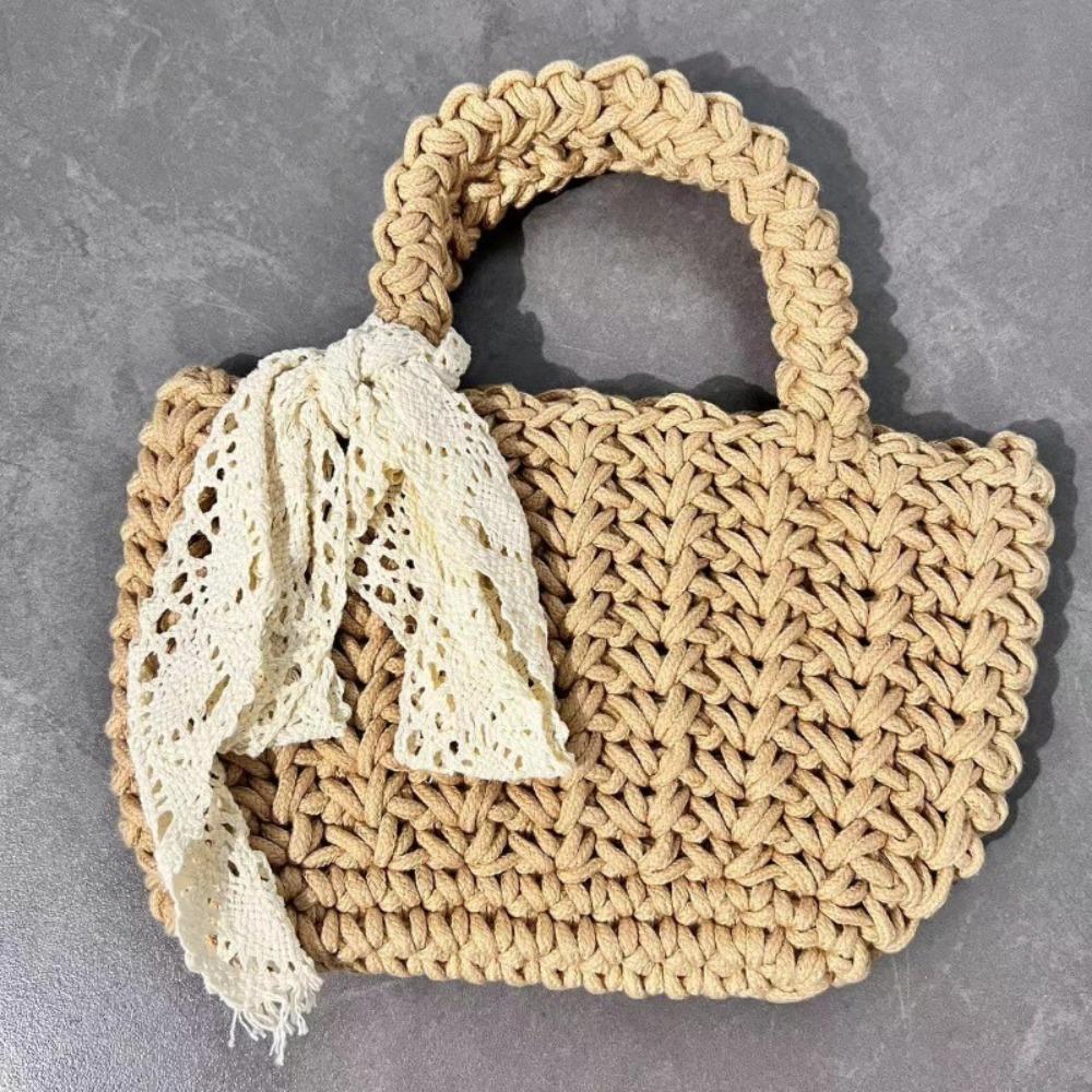Lace Bowknot Beach Straw Bag Large Capacity Knitted Handbag Braided Underarm Bag  Woman Girls