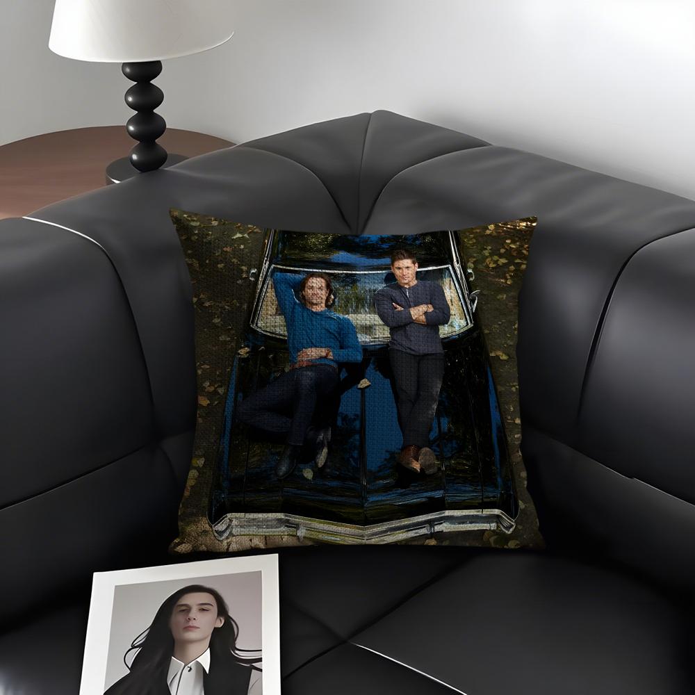 SSupernatural TV Series Cushion Cover Natural Linen Organic Fabric DoubleSided Printing Sofa Home Decor Gift Pillow Case
