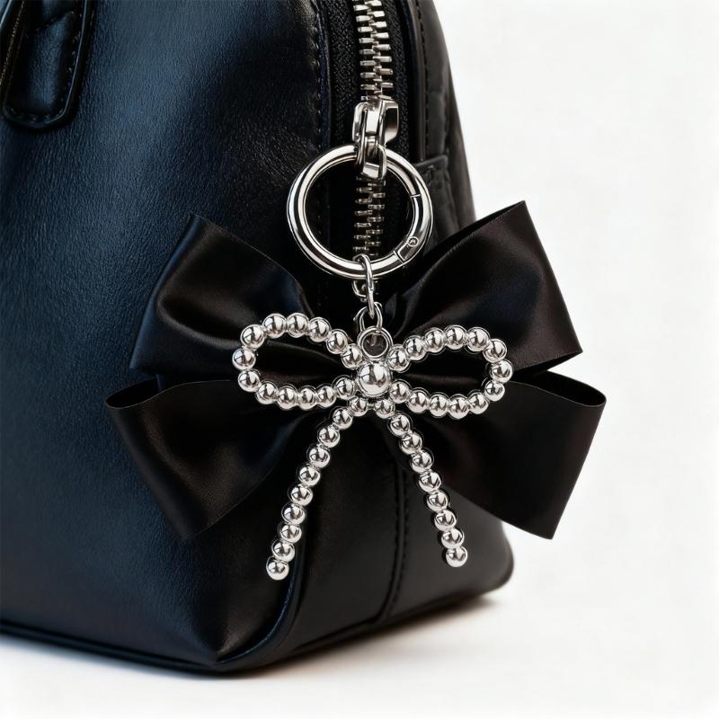 Y2K Inspired Silver Bowknot Keychain Charm with Retro Modern Design for Fashionable Bag Phone Decors Accessory Lightweight Portable