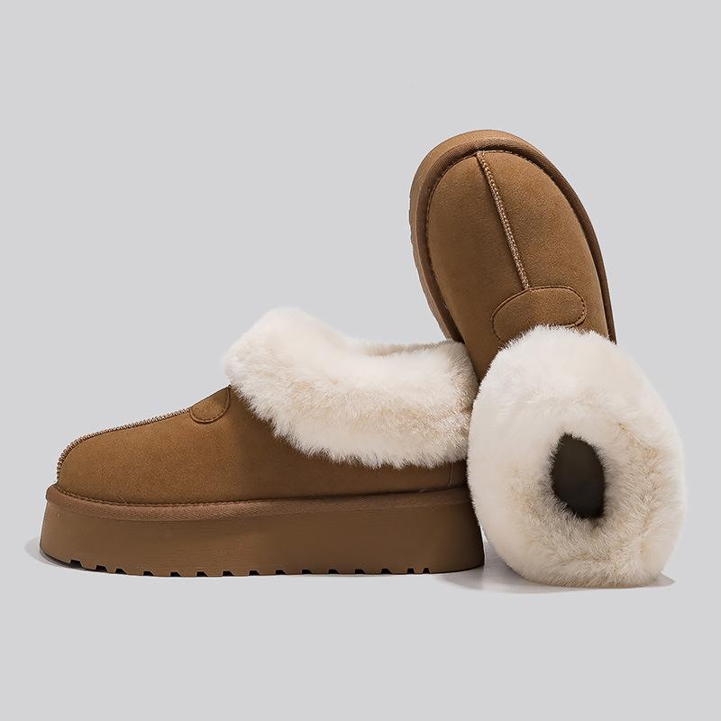 Small thick-soled low-top snow boots Women's fleece thickened one-pedal winter fluffy cotton boots Warm snow cotton shoes