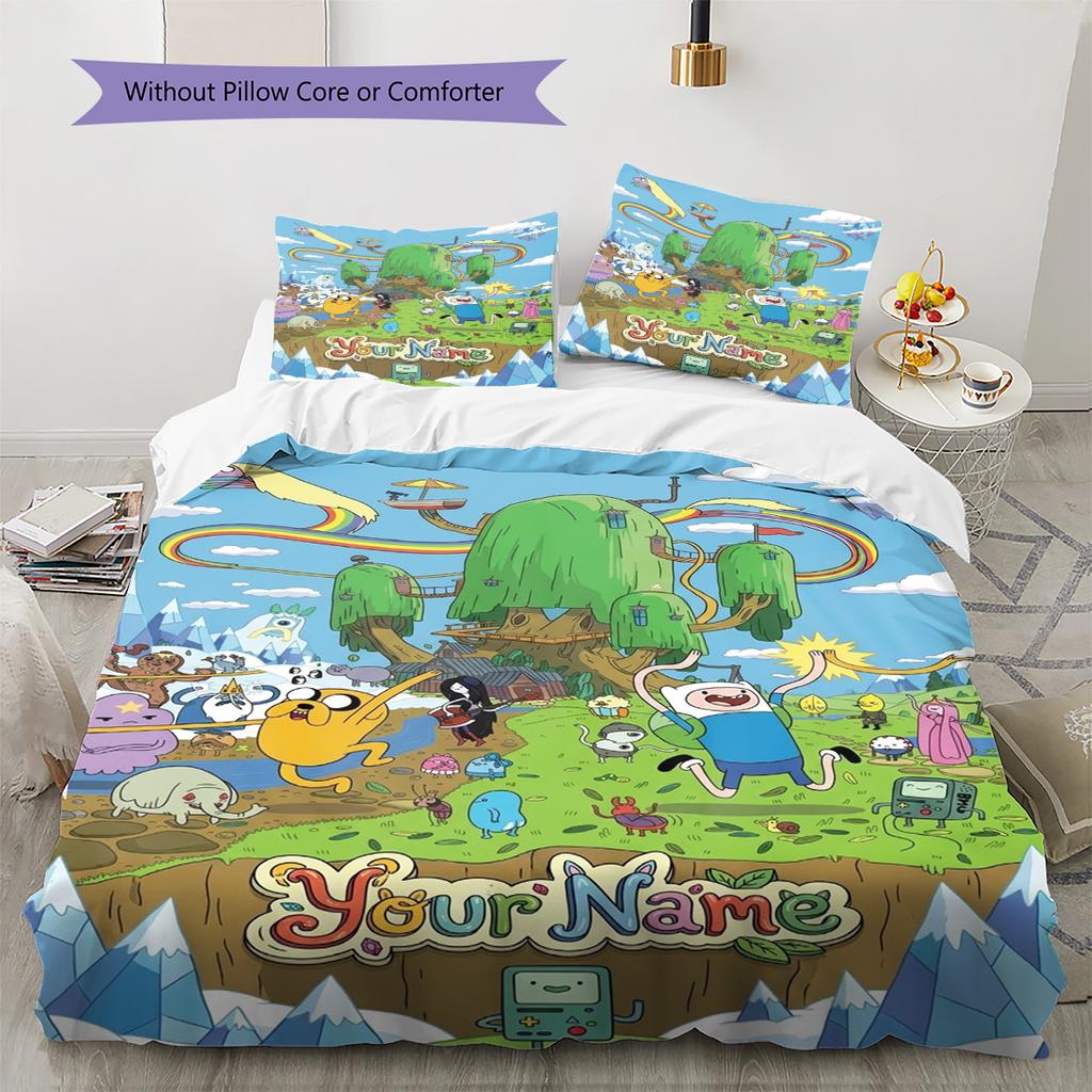 Name Custom Adventure-Time Pattern Bedding Set Quilt Cover Pillowcase Home Decor Gift (1 * duvet cover + 2 * pillowcase, without core)