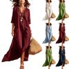Women V Neck Casual Loose Fit Linen Cotton Dress with Pockets Half Sleeve Long Beach Vacation Dress