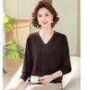 Middle-aged and Old Women's Casual Bottoming Shirt, Mother's Spring Fashion Shirt, Solid Color Noble Collar, Large Size Thin Knitted Sweater