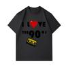 Men's 100% Cotton Crew Neck Short Sleeve T-Shirt, I Love The 90s Cassette Tape Pattern Casual Retro Vintage Graphic Tee for Daily Wear