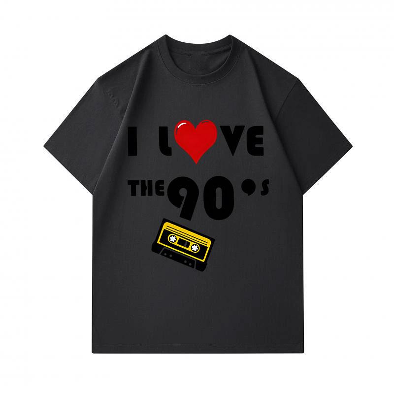 Men's 100% Cotton Crew Neck Short Sleeve T-Shirt, I Love The 90s Cassette Tape Pattern Casual Retro Vintage Graphic Tee for Daily Wear