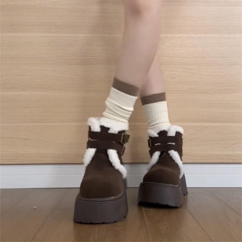Winter Warm Cotton Women Snow Boots Height Increase Shoes Female Punk Platform Thick Sole Short Booties  De Muje