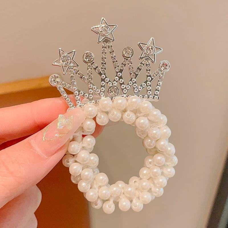 Sweet and Romantic Style Children's Updo Head Ponytail Princess Crown Headpiece Imitation Pearl Fashion Exquisite Headband