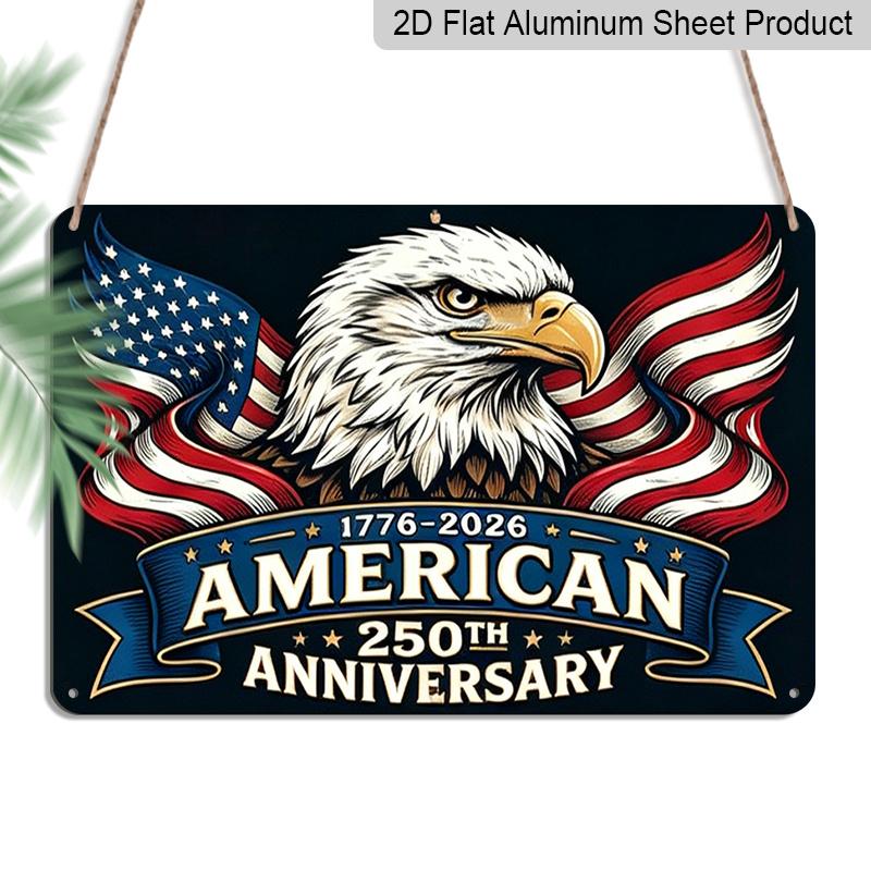 

2D Flat, 1pc 250th Patriotic Celebration Decor Plaque, 12 ×8 - Eagle & Flag Design Wall Sign, Red White & Blue - Aluminium Wall Hanging Decoration 20*30cm