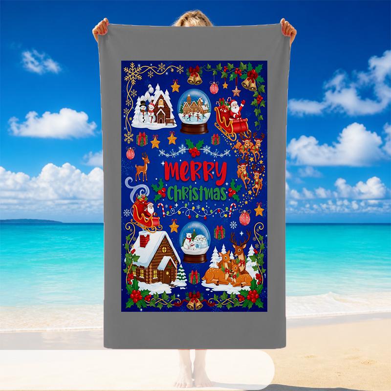 Christmas Printed Beach Towel Soft Quick Dry For Indoor Outdoor Home Use Holiday Gift