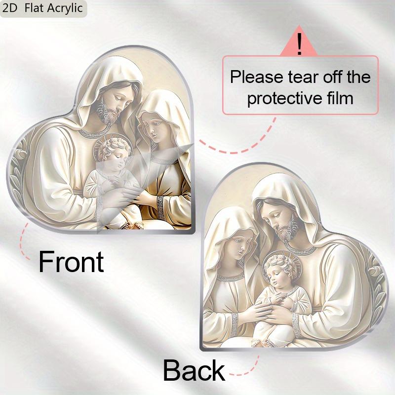 1pc Nativity Scene Acrylic Square Decorative Item - 2D Flat Design with Mary, Joseph & Youngsters, Ideal for Home & Office Desk, Christian Gift 