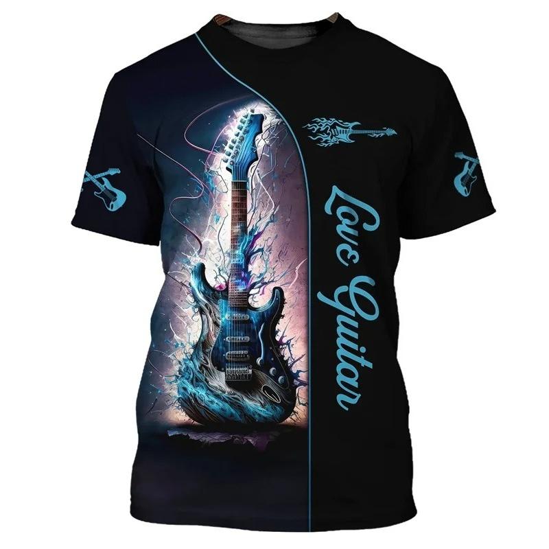 Guitar Bass 3D Printed T-Shirt Men Women Music Instruments Pattern Short Sleeve Cool Oversized Crew Neck Fashionable Comfortable Soft T-shirt