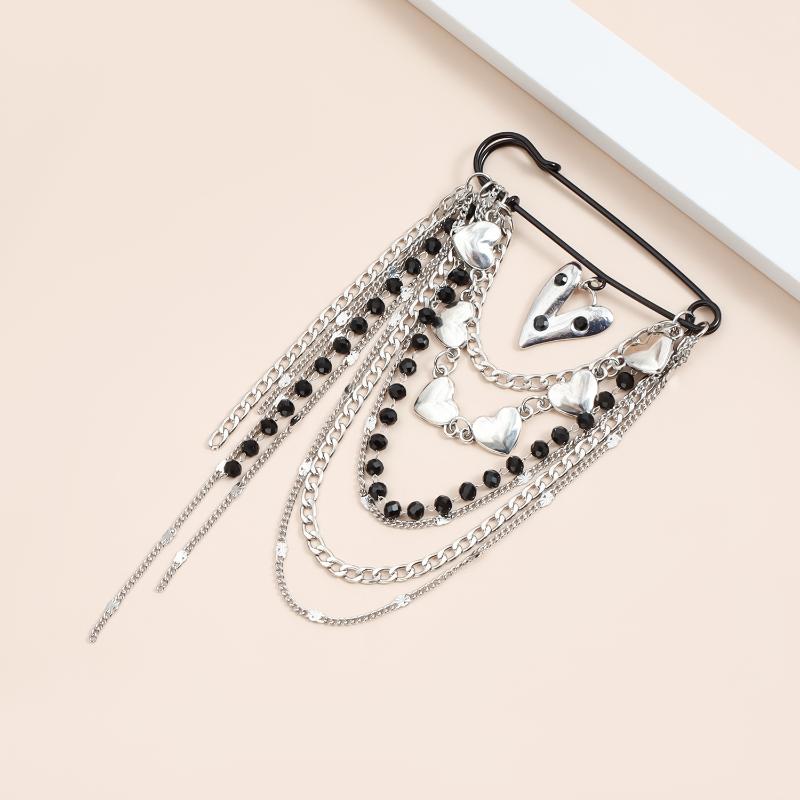 

Fashion Heart Metal Chain Pendant Multi-Layer Tassel Brooch For Women Man Trousers Pins Jewelry Accessries Gifts 1pc