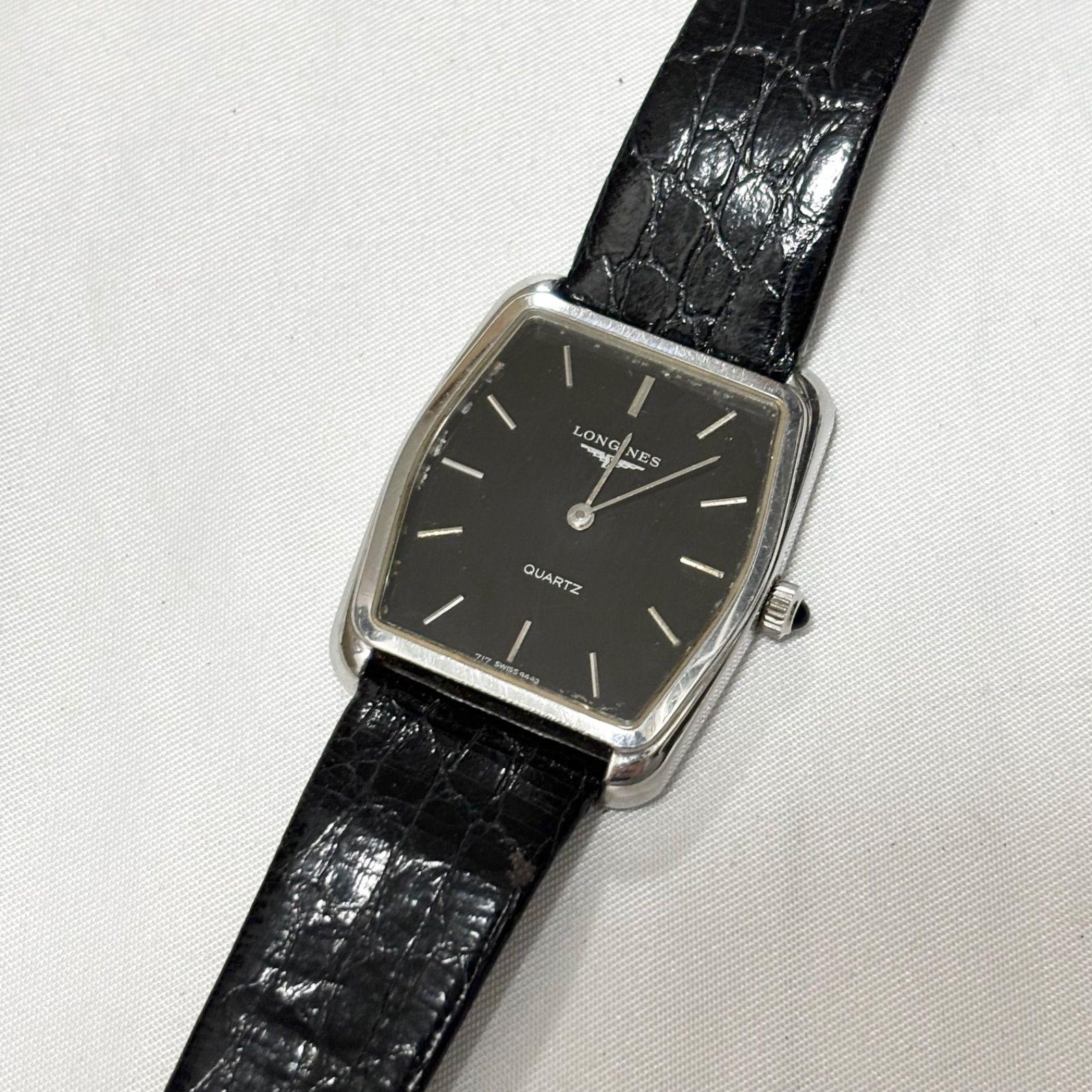 Used [Free Shipping] Longines/Longines/Black/717 SWISS 4443/Quartz watch/Battery dead/Operation not confirmed/Junk item/Used item