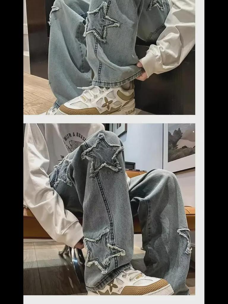 Men's American Fashion Wide-Leg Jeans - Flared, Loose Fit, Spring/Autumn Design