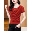 Size Women's Clothing Chubby Girl Summer New Arrival Pure Color Silm Swing Collar Mesh Slimming Short Sleeve T-shirt Easiest for Match 8 Color Women