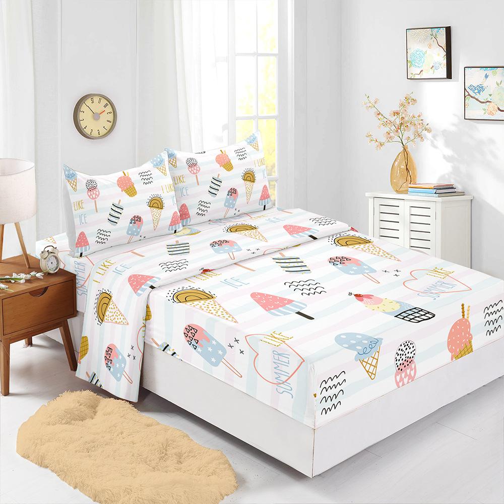 Four-Piece Mattress Sheet Digital Printing Small Fresh Mattress Protective Cover Bedding