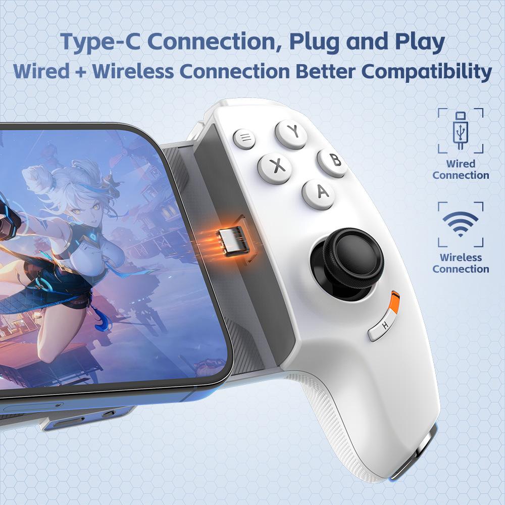 Herní ovladač pro mobilní telefon Gamepad Joystick Typ-C Kabelový & BT Kompatibilní s Androidem, iOS pro řadu iPhone 15