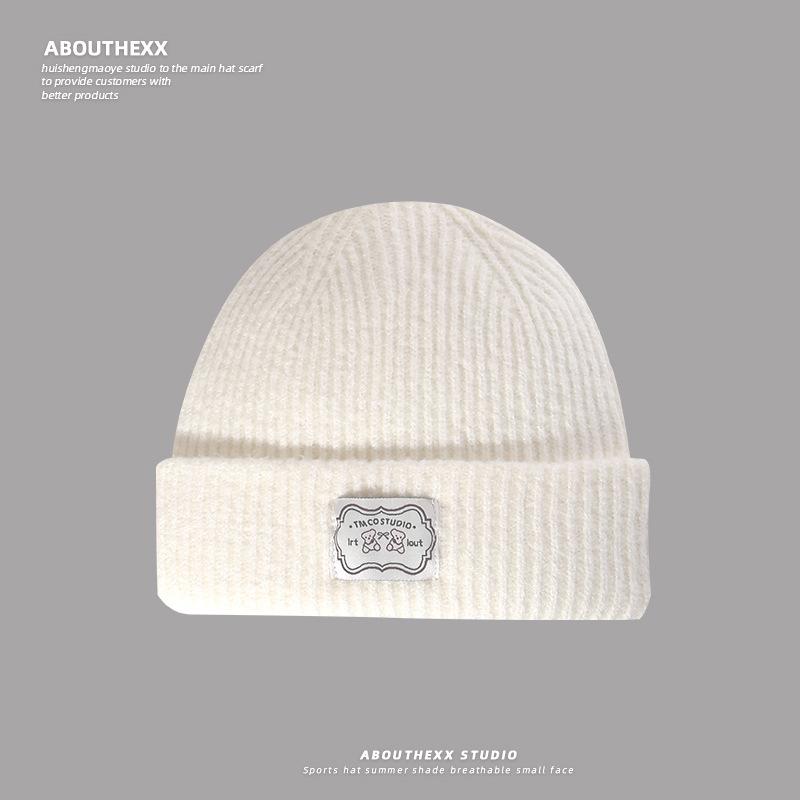 

Autumn and Winter Hats for Women Cute Bear Cloth Label Woolen Hat Warm Ear Protection Outdoor Street Knitted Hat Small Cold Hat Showing Face M（56-58cm）