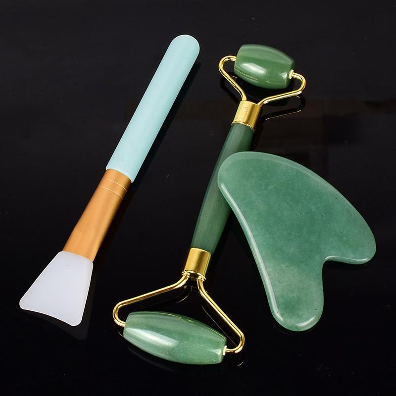 Pink crystal jade roller, facial mask brush set, facial massager, facial beauty powder crystal scraping board, heart-shaped