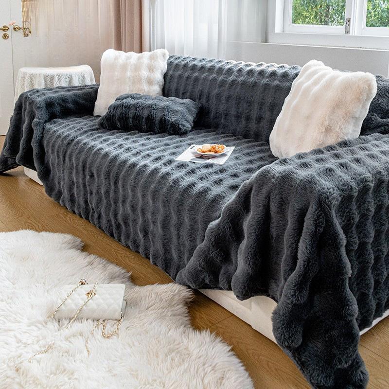 Sofa Towel Winter Thickened Rabbit Plush Sofa Cover Sofa Cover Cloth Sofa Cushion Seat Cushion All-Inclusive Plush Cushion Blanket