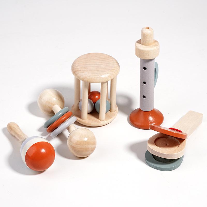 Orff Wooden Baby Rattle Bell - Infant Early Education & Soothing Crib Toy