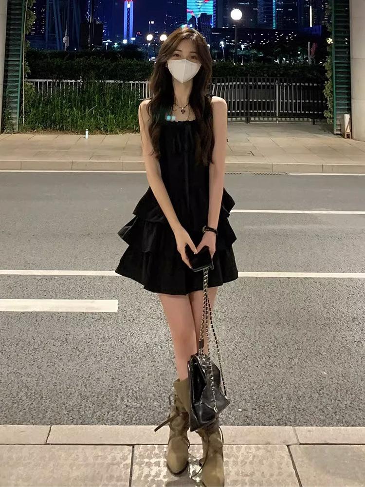 Early Spring New French Black Suspender Dress, Children's Summer Temperament, Beautiful Little Black Dress