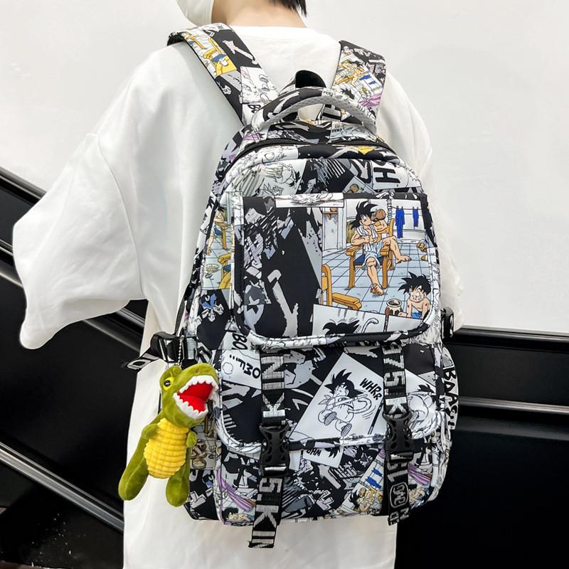Kong Wu Graffiti Cartoon Lightweight Backpack With Multiple Pockets For Teens