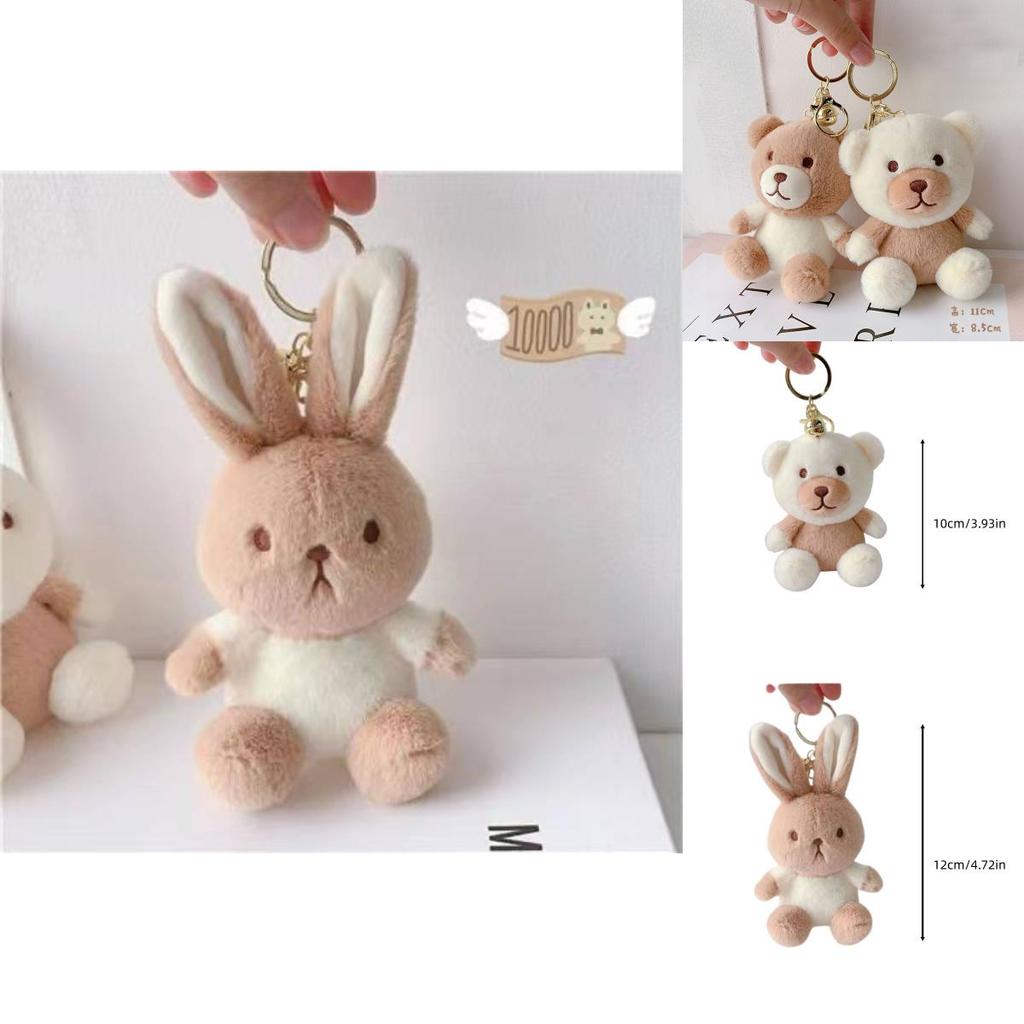 Milk Tea Bunny Plush Keychain With Short Plush Material For Teen Gift