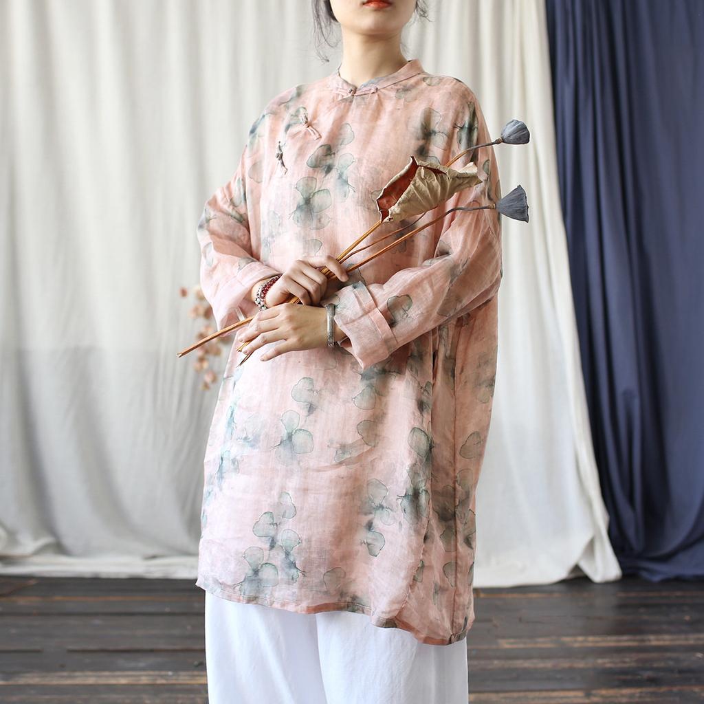 Johnature Vintage Stand Long Sleeve Shirts For Women Print Floral Tops Autumn Loose Chinese Style Female Shirts