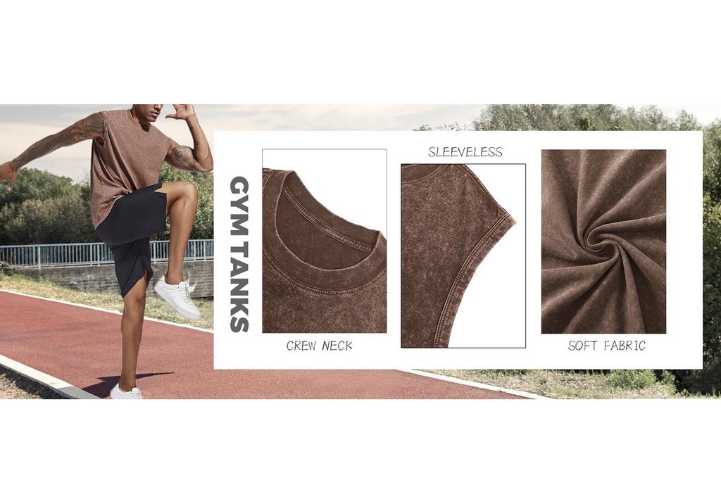 Men's Retro Washed Distressed Sleeveless Pure Cotton Tank Top - Loose Fit, Plus Size, Summer Casual Wear