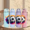 1PC Colorful Splash Soccer Ball Print 750ml Color Plastic Sports Water Bottle Leakproof Flip Straw Lid Suitable for Sports Office Home Use