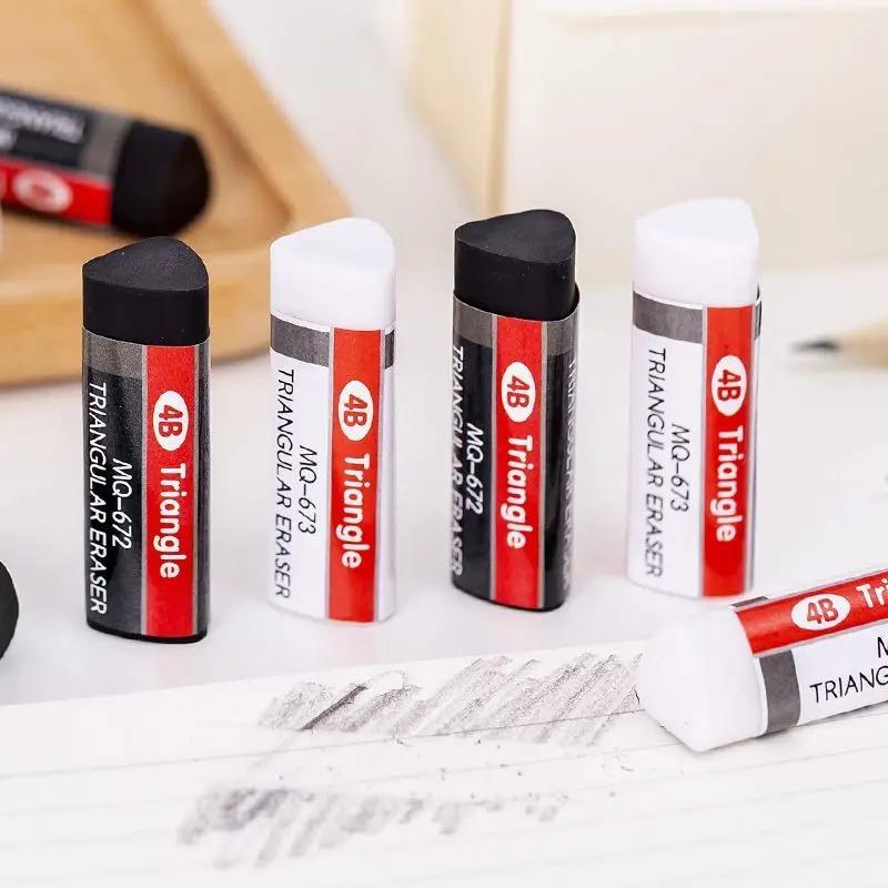10 Pcs 4B Triangle Eraser Novelty Rubber School Supplies Student Office Exam Art Drawing Creative Black White Erasers