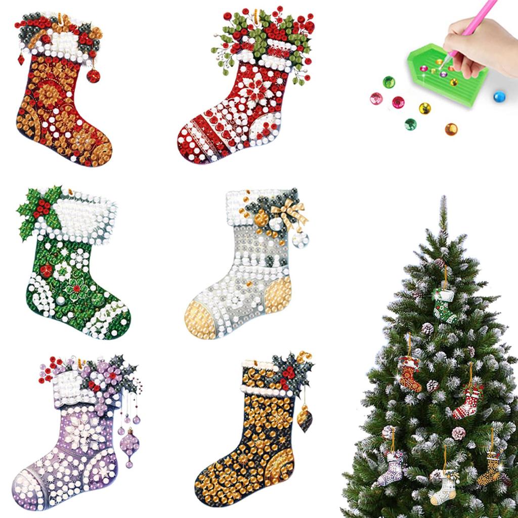 6pcs Xmas 2D Flat DIY Special Shape Rhinestone Diamond Art Window Pendants Diamond Art Pendant Window Hanging Art for Home Decor