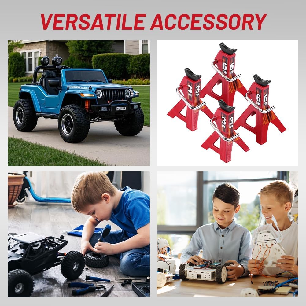 4pcs RC Car Scale Jack Stands, 1/10 RC Scale Decoration Metal Jack Stand High Simulation 6 Ton 3 Ton Cars Stands Rc Crawler Car Stands Model for D90